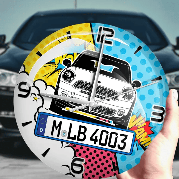 Paceman Cooper Wanduhr personalisiert mit Auto u. Kennzeichen! M, Comic Design 1