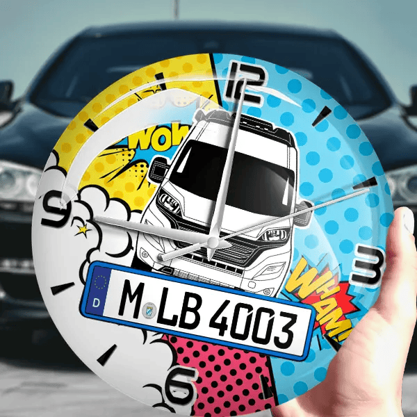 Ducato Sunlight Wanduhr personalisiert mit Wohnwagen u. Kennzeichen! M, Comic Design 1