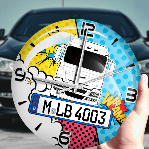 TGS 18.360 Wanduhr personalisiert mit LKW u. Kennzeichen! M, Comic Design 1