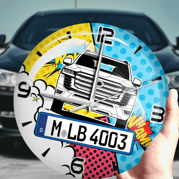 Land Cruiser J300 Wanduhr personalisiert mit Auto u. Kennzeichen! M, Comic Design 1