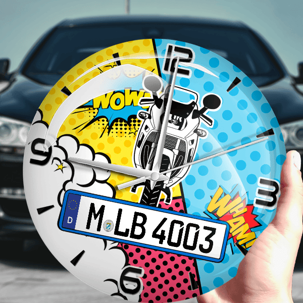 GSX 600 F Wanduhr personalisiert mit Motorrad u. Kennzeichen! M, Comic Design 1