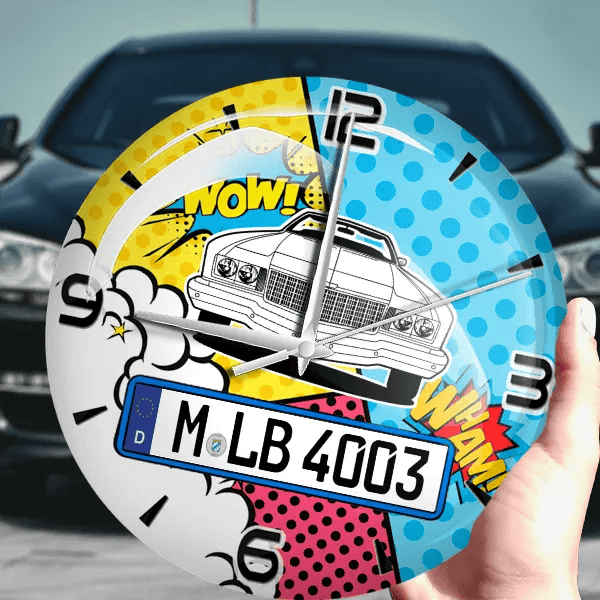 Caprice Cabriolet Wanduhr personalisiert mit Auto u. Kennzeichen! M, Comic Design 1