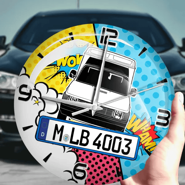 Fiorino Wanduhr personalisiert mit Auto u. Kennzeichen! M, Comic Design 1