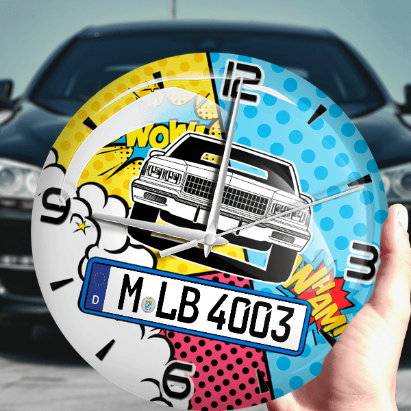 Caprice Combi Wanduhr personalisiert mit Auto u. Kennzeichen! M, Comic Design 1