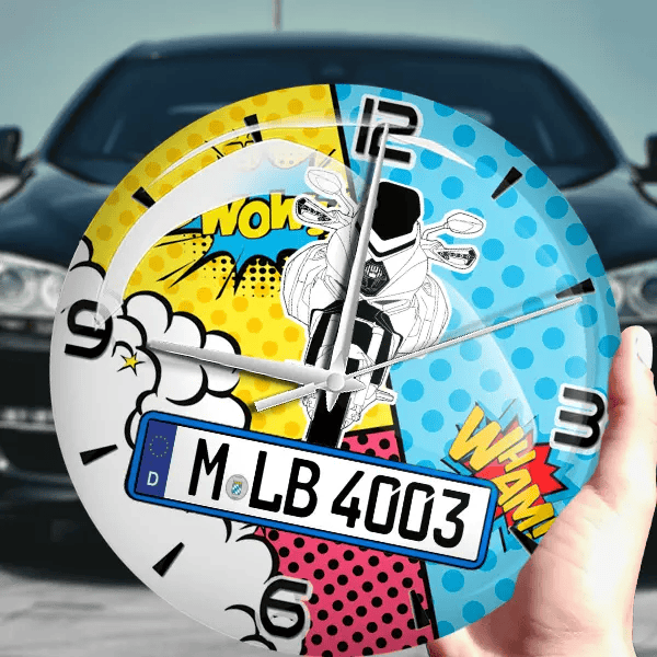 Turismo Veloce Wanduhr personalisiert mit Motorrad u. Kennzeichen! M, Comic Design 1