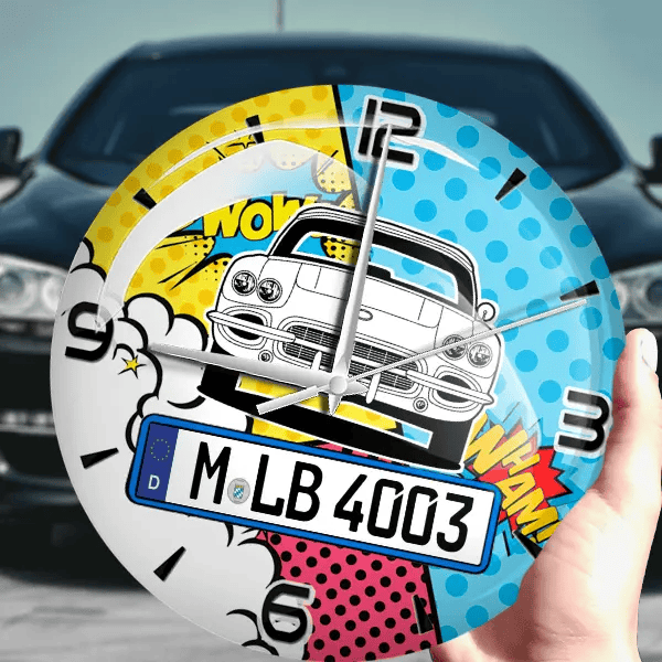 Corvette Wanduhr personalisiert mit Auto u. Kennzeichen! M, Comic Design 1
