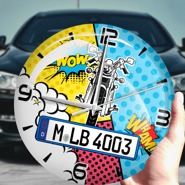 VS 1400 Intruder Wanduhr personalisiert mit Motorrad u. Kennzeichen! M, Comic Design 1