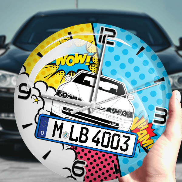 Accord Wanduhr personalisiert mit Auto u. Kennzeichen! M, Comic Design 1
