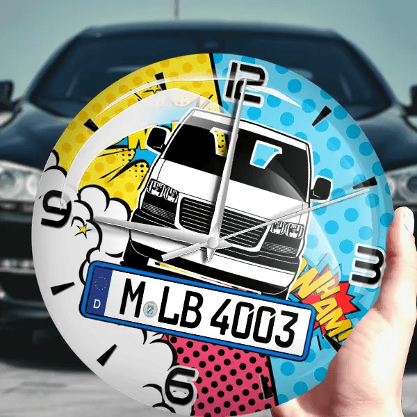 Savana Wanduhr personalisiert mit Auto u. Kennzeichen! M, Comic Design 1