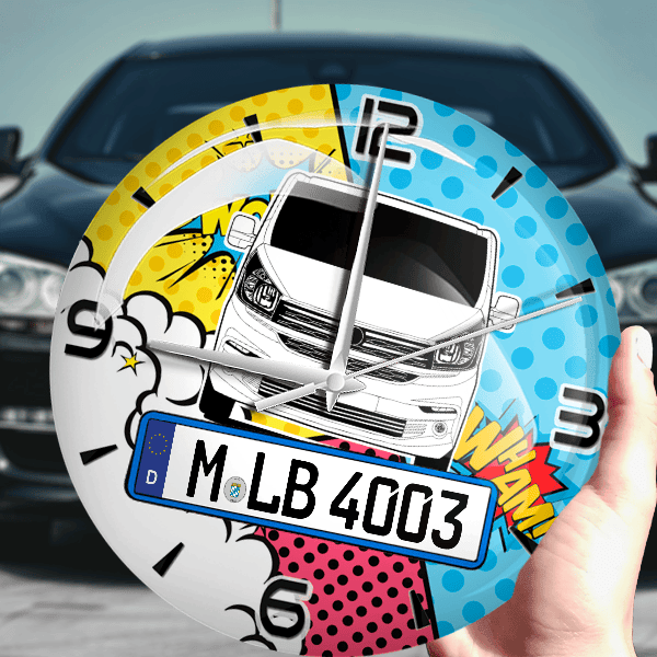 Talento Wanduhr personalisiert mit Auto u. Kennzeichen! M, Comic Design 1