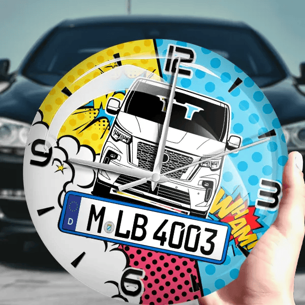 Primastar Wanduhr personalisiert mit Auto u. Kennzeichen! M, Comic Design 1