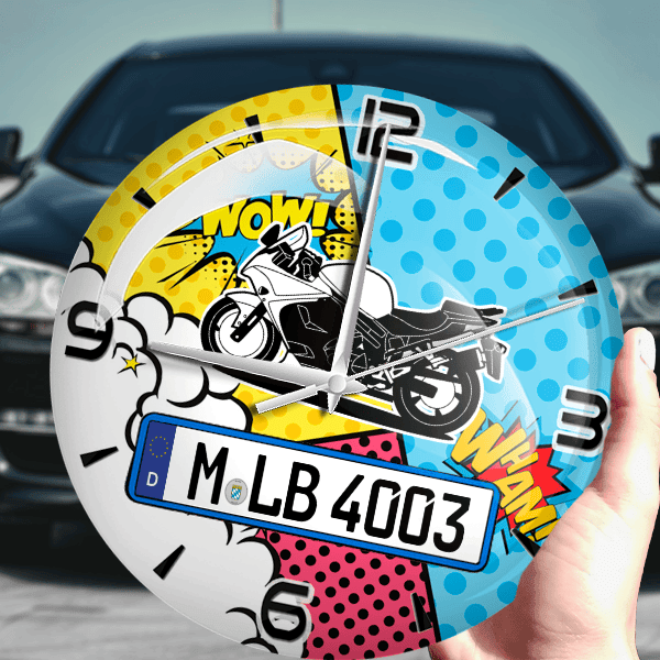 GT 650 R Wanduhr personalisiert mit Motorrad u. Kennzeichen! M, Comic Design 1