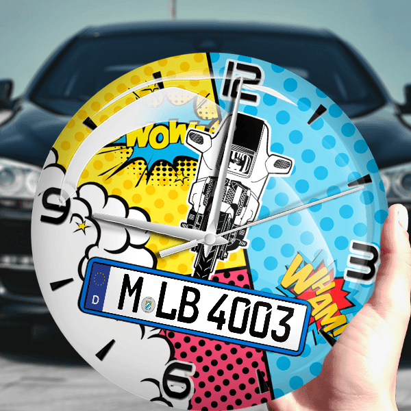 K 100 RS Wanduhr personalisiert mit Motorrad u. Kennzeichen! M, Comic Design 1