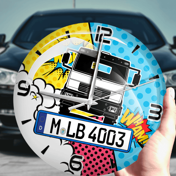 M2000 Wanduhr personalisiert mit LKW u. Kennzeichen! M, Comic Design 1