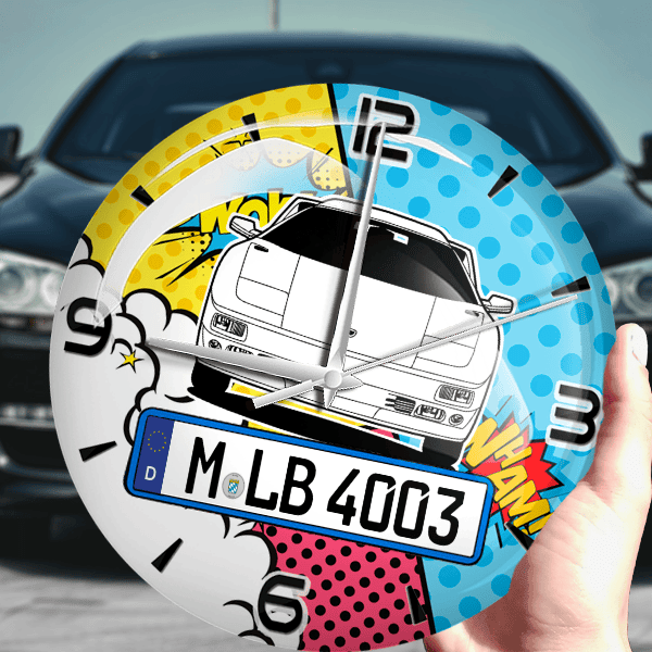 Diablo Coupe Wanduhr personalisiert mit Auto u. Kennzeichen! M, Comic Design 1