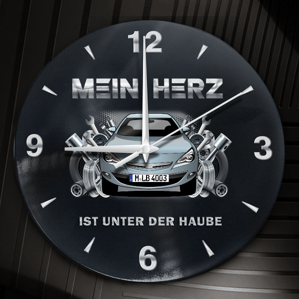 Astra GTC Wanduhr personalisiert mit Auto u. Kennzeichen! M, Tuning Design 2