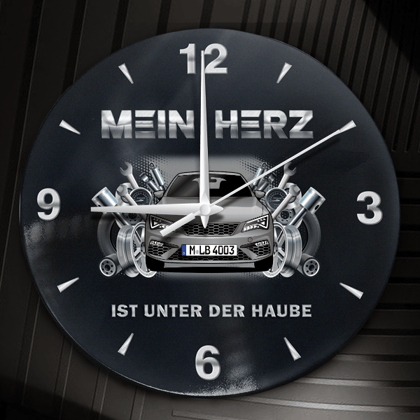 Leon SC Wanduhr personalisiert mit Auto u. Kennzeichen! M, Tuning Design 2