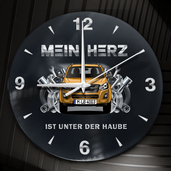 D-Max Wanduhr personalisiert mit Auto u. Kennzeichen! M, Tuning Design 2