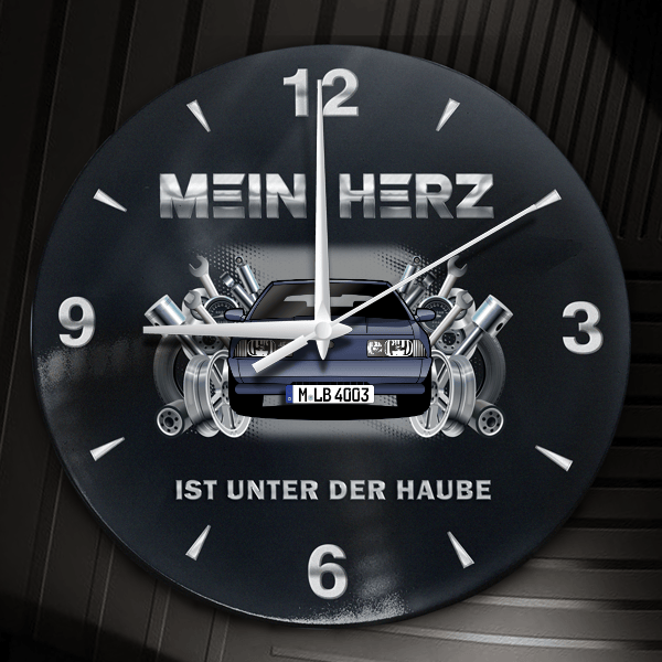 V6 Wanduhr personalisiert mit Auto u. Kennzeichen! M, Tuning Design 2