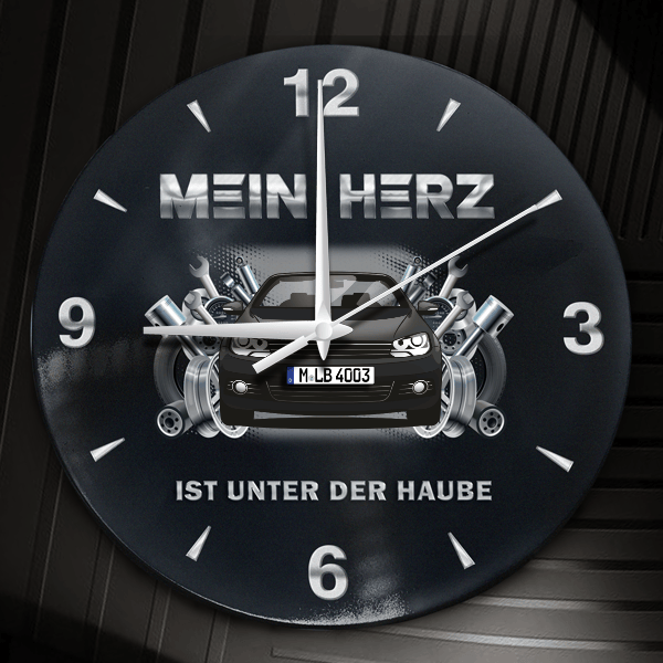 Eos Wanduhr personalisiert mit Auto u. Kennzeichen! M, Tuning Design 2