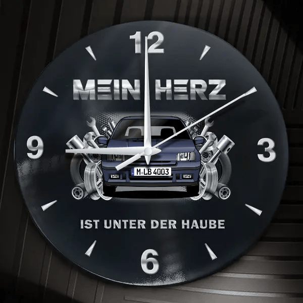 Clio Wanduhr personalisiert mit Auto u. Kennzeichen! M, Tuning Design 2
