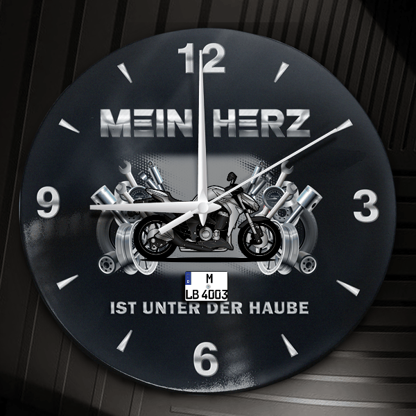 Z 1000 Wanduhr personalisiert mit Motorrad u. Kennzeichen! M, Tuning Design 2