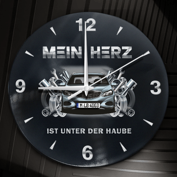 E-Klasse Estate Wanduhr personalisiert mit Auto u. Kennzeichen! M, Tuning Design 2