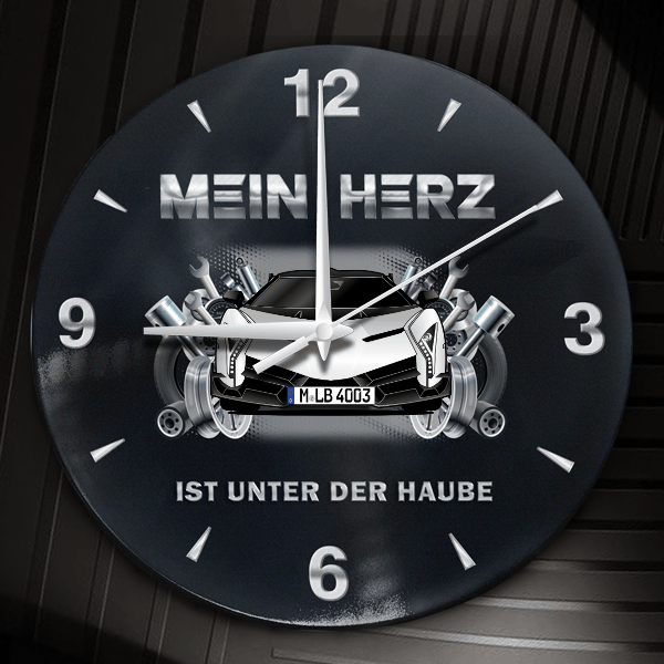 Veneno Roadster Wanduhr personalisiert mit Auto u. Kennzeichen! M, Tuning Design 2