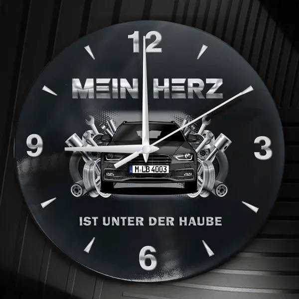 S4 Avant Wanduhr personalisiert mit Auto u. Kennzeichen! M, Tuning Design 2