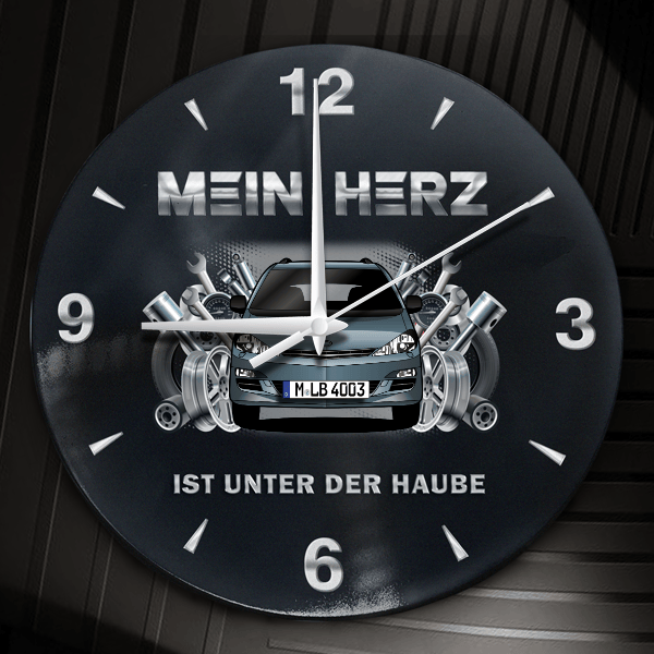 Previa Wanduhr personalisiert mit Auto u. Kennzeichen! M, Tuning Design 2