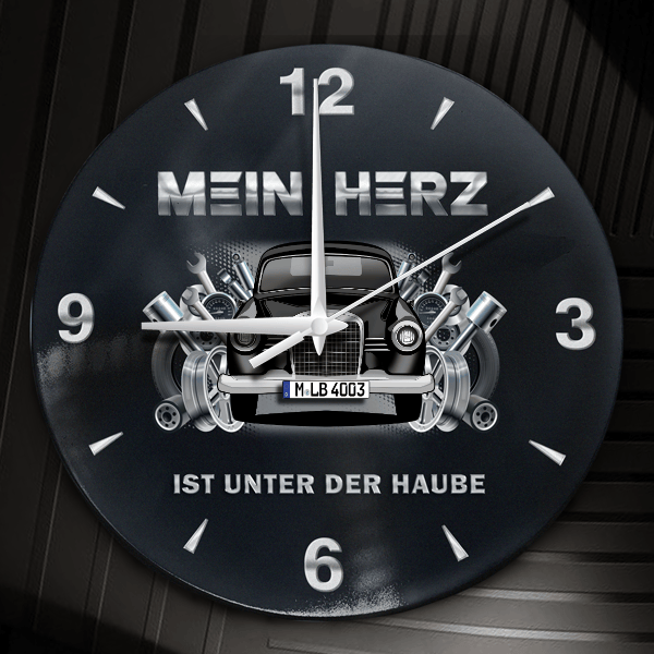 190 D Wanduhr personalisiert mit Auto u. Kennzeichen! M, Tuning Design 2