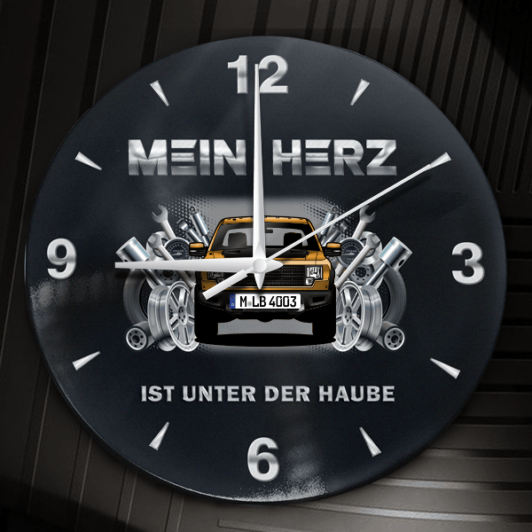 Raptor Wanduhr personalisiert mit Auto u. Kennzeichen! M, Tuning Design 2
