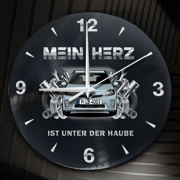 Prius Wanduhr personalisiert mit Auto u. Kennzeichen! M, Tuning Design 2