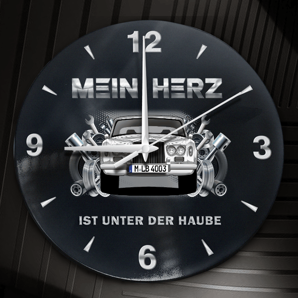 Silver Shadow Limousine Wanduhr personalisiert mit Auto u. Kennzeichen! M, Tuning Design 2