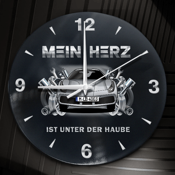 458 Spider Wanduhr personalisiert mit Auto u. Kennzeichen! M, Tuning Design 2