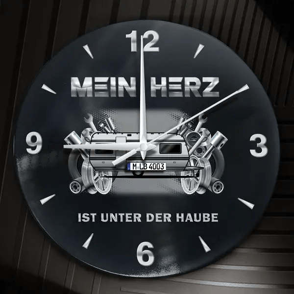 535 Wanduhr personalisiert mit Wohnwagen u. Kennzeichen! M, Tuning Design 2