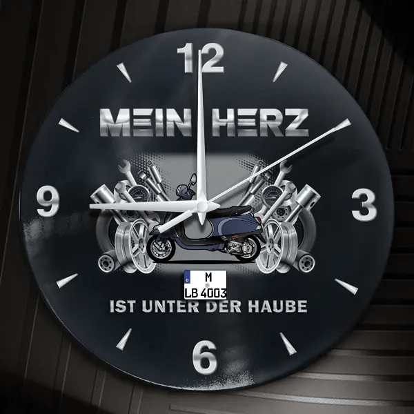 Vespa LX50 Wanduhr personalisiert mit Motorrad u. Kennzeichen! M, Tuning Design 2