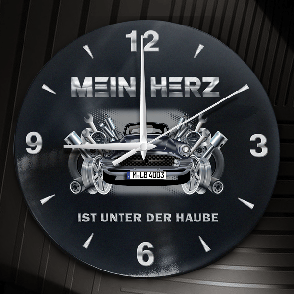 Roadmaster Wanduhr personalisiert mit Auto u. Kennzeichen! M, Tuning Design 2