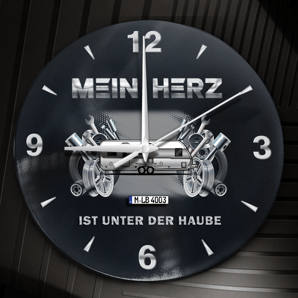 Exellent Wanduhr personalisiert mit Campinganhänger u. Kennzeichen! M, Tuning Design 2