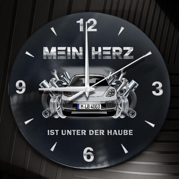 Cayman GTS Wanduhr personalisiert mit Auto u. Kennzeichen! M, Tuning Design 2