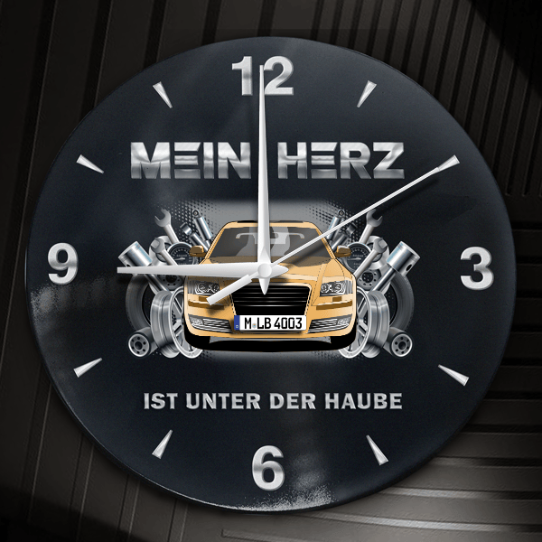 A8 Limousine Wanduhr personalisiert mit Auto u. Kennzeichen! M, Tuning Design 2
