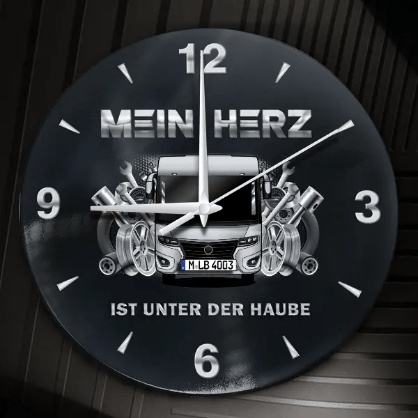 8400 Platin Plus Wanduhr personalisiert mit Wohnwagen u. Kennzeichen! M, Tuning Design 2