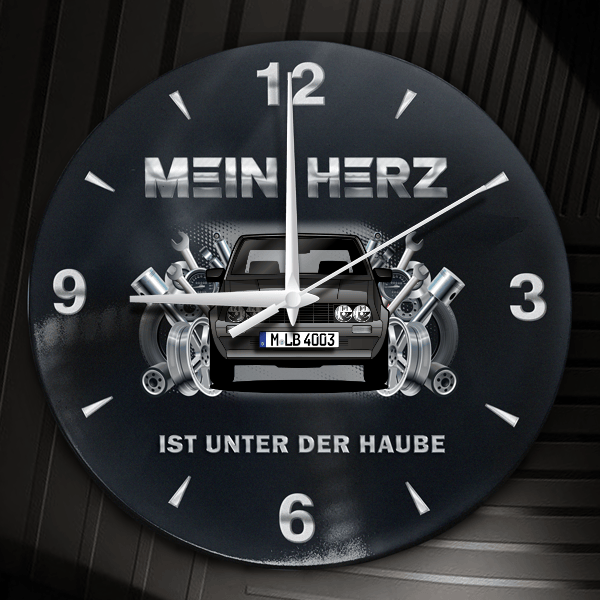 Visa Wanduhr personalisiert mit Auto u. Kennzeichen! M, Tuning Design 2