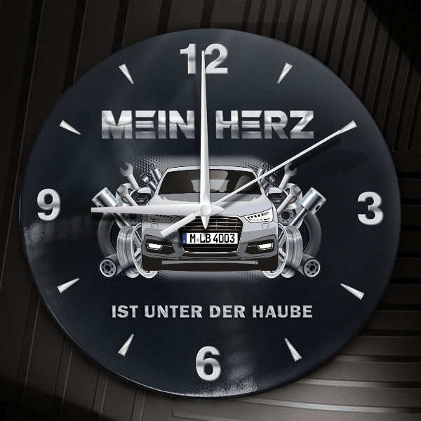 S1 Sportback Wanduhr personalisiert mit Auto u. Kennzeichen! M, Tuning Design 2