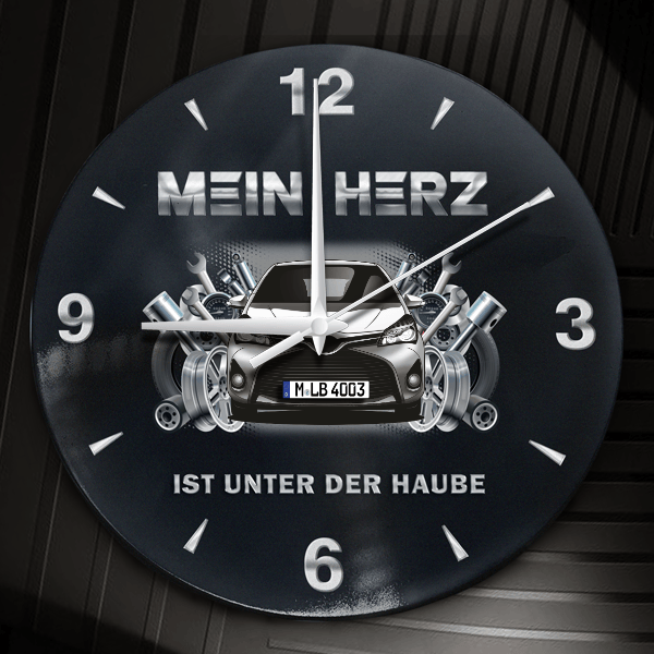 Yaris Wanduhr personalisiert mit Auto u. Kennzeichen! M, Tuning Design 2