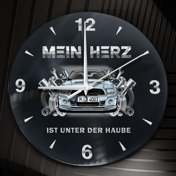 Mustang Shelby GT500 Wanduhr personalisiert mit Auto u. Kennzeichen! M, Tuning Design 2