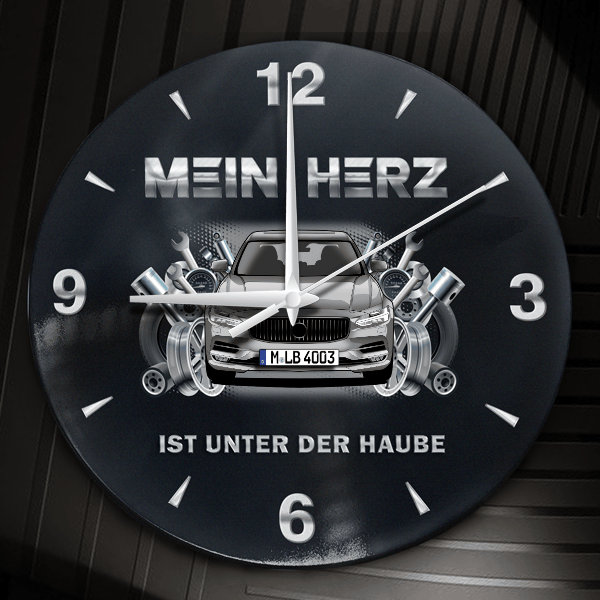 S90 Wanduhr personalisiert mit Auto u. Kennzeichen! M, Tuning Design 2