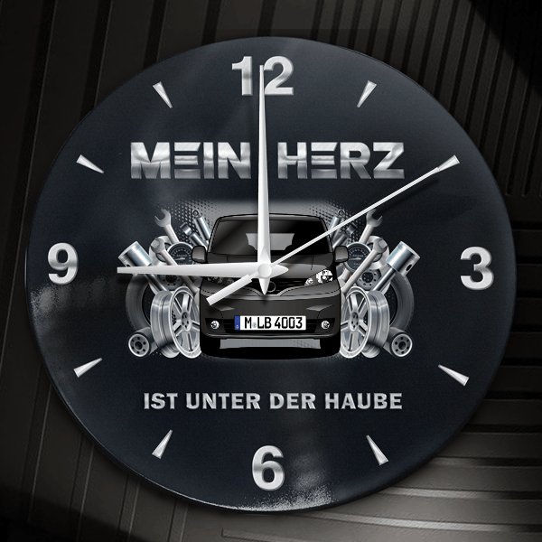 Evalia Wanduhr personalisiert mit Auto u. Kennzeichen! M, Tuning Design 2