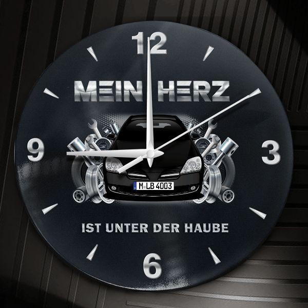 Primera Wanduhr personalisiert mit Auto u. Kennzeichen! M, Tuning Design 2