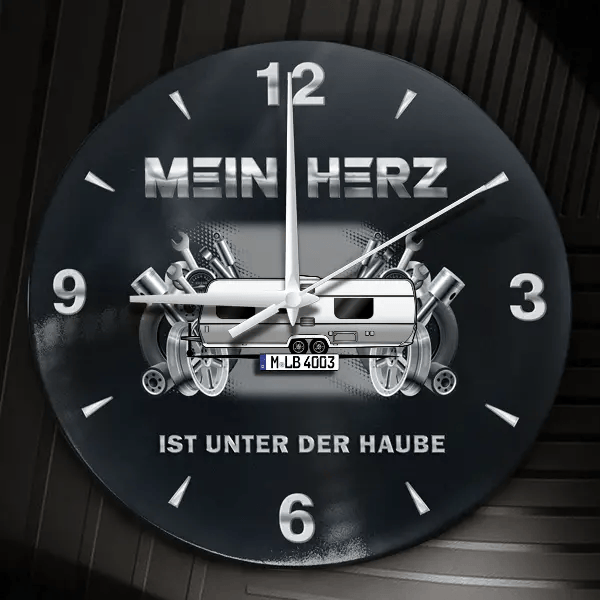 650 Wanduhr personalisiert mit Wohnwagen u. Kennzeichen! M, Tuning Design 2